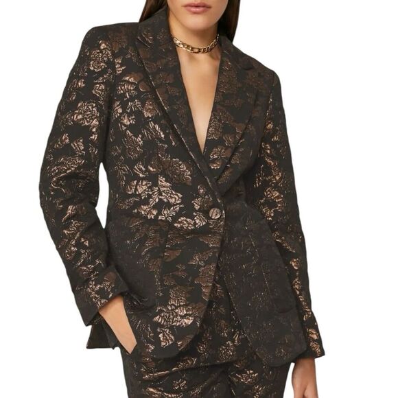 Tanya Taylor Blazer 2 Bronze Black Floral Jared Brocade Metallic Artsy Party - Picture 8 of 16